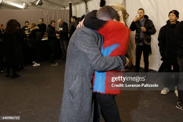 Stylist of Louis Vuitton Men, Kim Jones and Kate Moss pose Backstage prior the Louis Vuitton Menswear Fall/Winter 2017-2018 show as part of Paris...