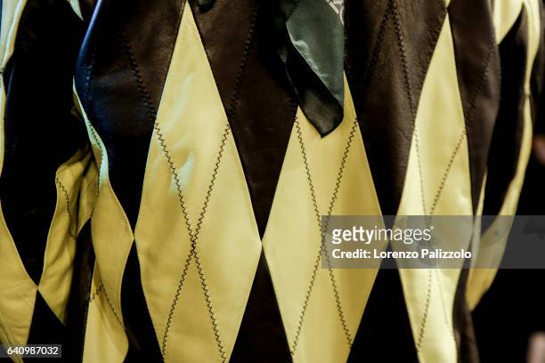 Fashion detail is displayed prior the Backstage prior the Kenzo Menswear Fall/Winter 2017-2018 show as part of Paris Fashion Week on January 22, 2017...
