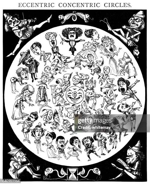 eccentric concentric circles - adults acting childish stock illustrations