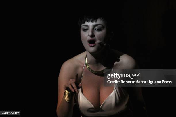 Italian popsinger Arisa perform his concert at Duse Theater on February 3, 2017 in Bologna, Italy.