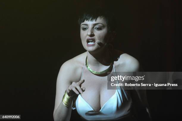 Italian popsinger Arisa perform his concert at Duse Theater on February 3, 2017 in Bologna, Italy.