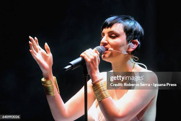 Italian popsinger Arisa perform his concert at Duse Theater on February 3, 2017 in Bologna, Italy.