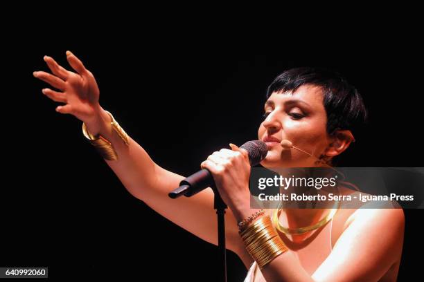 Italian popsinger Arisa perform his concert at Duse Theater on February 3, 2017 in Bologna, Italy.