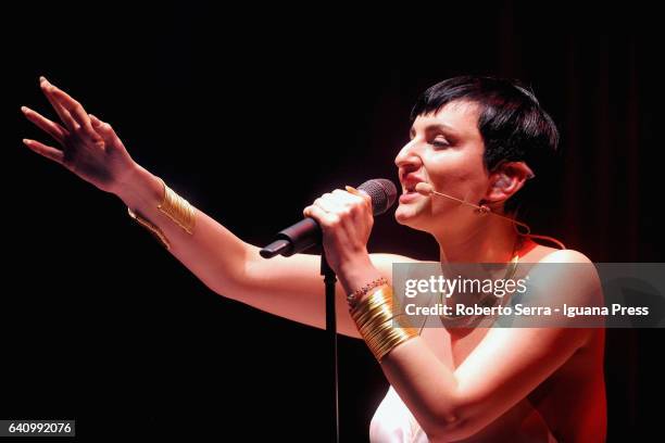 Italian popsinger Arisa perform his concert at Duse Theater on February 3, 2017 in Bologna, Italy.