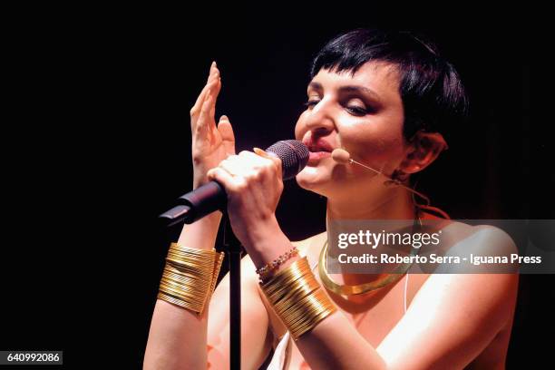 Italian popsinger Arisa perform his concert at Duse Theater on February 3, 2017 in Bologna, Italy.