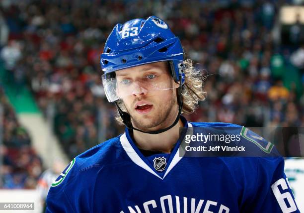 Philip Larsen of the Vancouver Canucks skates up ice during their NHL game against the San Jose Sharks at Rogers Arena February 2, 2017 in Vancouver,...