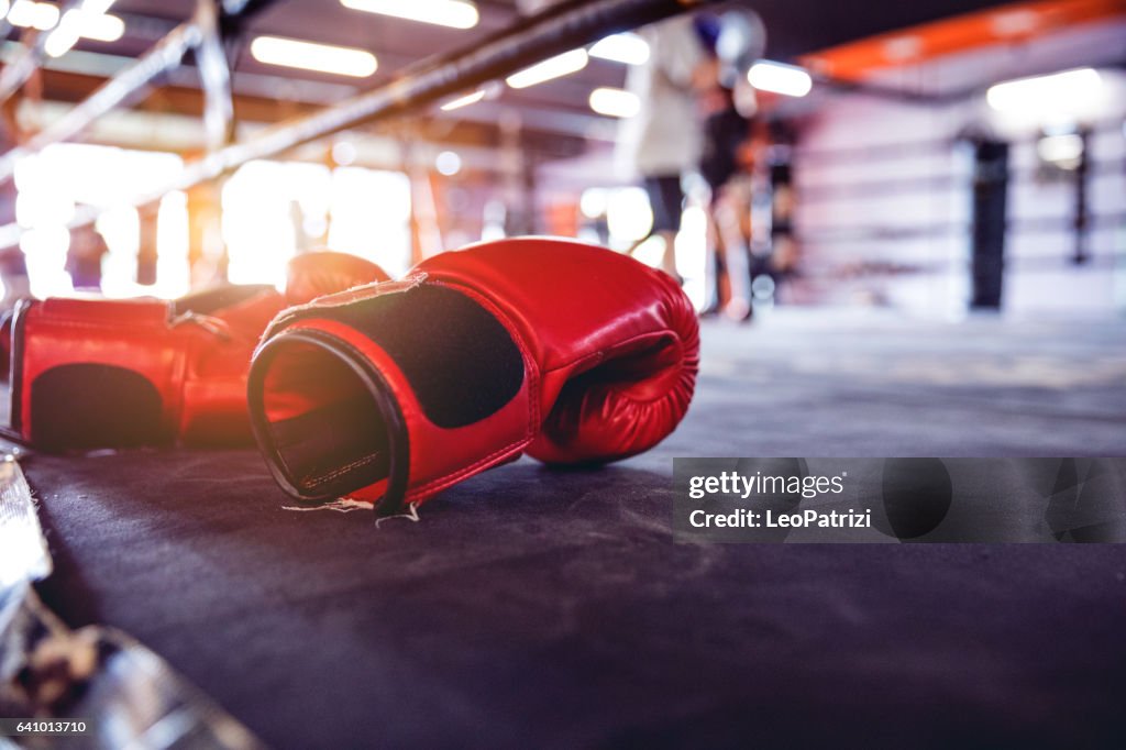 Muay Thai workout - boxing gloves close up