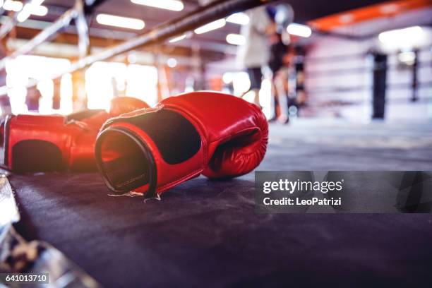 muay thai workout - boxing gloves close up - sports training stock pictures, royalty-free photos & images