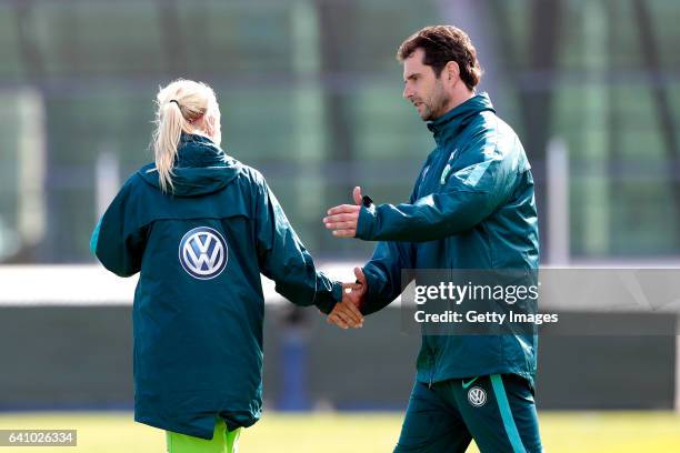 Pemille Harder and Ralf Kellermann of Wolfsburg during the Women's Friendly Match between VfL Wolfsburg Women's and Arsenal FC Women on February 4,...