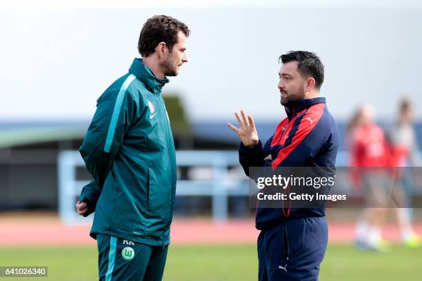 Ralf Kellermann and Pedro Martinez Losa during the Women's Friendly Match between VfL Wolfsburg Women's and Arsenal FC Women on February 4, 2017 in...