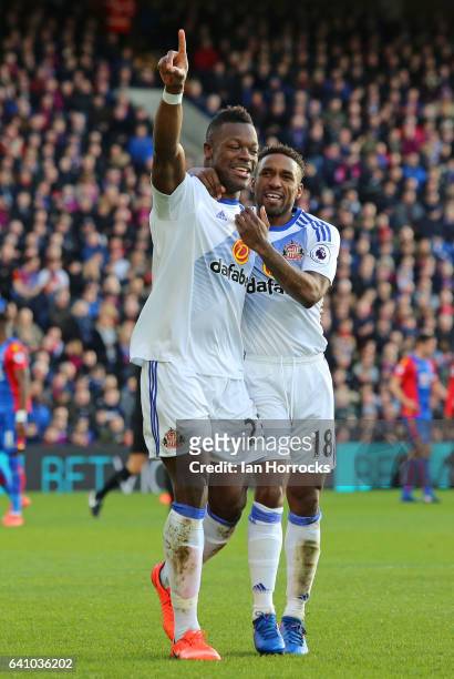 Jermain Defoe of Sunderland celebrates the first goal with scorer Lamine Kone during the Premier League match between Crystal Palace and Sunderland...