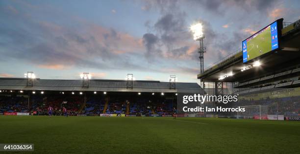 The sun sets near the end of the game during the Premier League match between Crystal Palace and Sunderland at Selhurst Park on February 4, 2017 in...