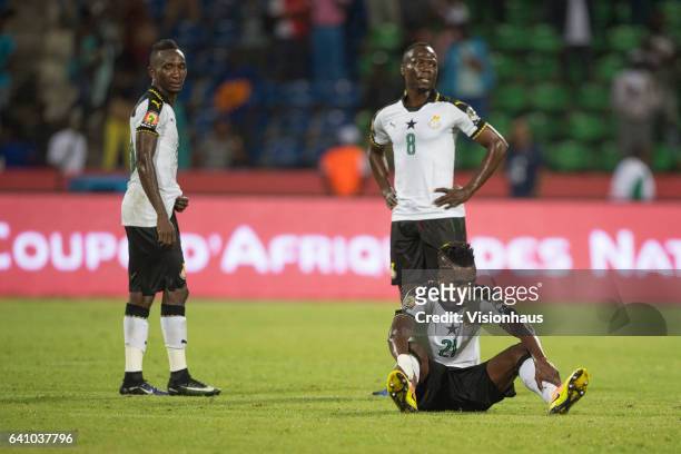 And JOHN BOYE react to losing the Semi Final match between Cameroon and Ghana at Stade Franceville on February 02, 2017 in Franceville, Gabon.