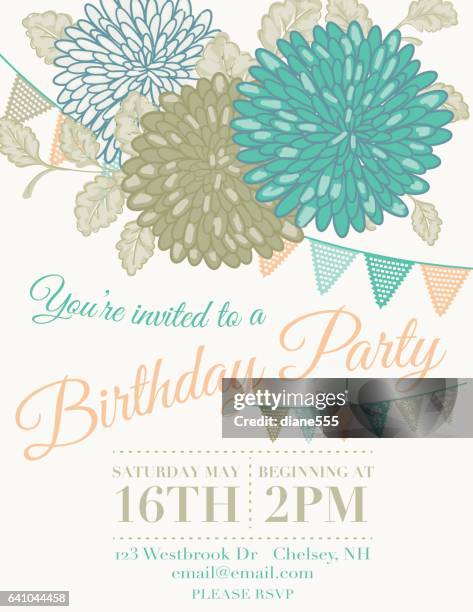 chrysanthemum papel picado flags birthday invitation template - papel stock illustrations