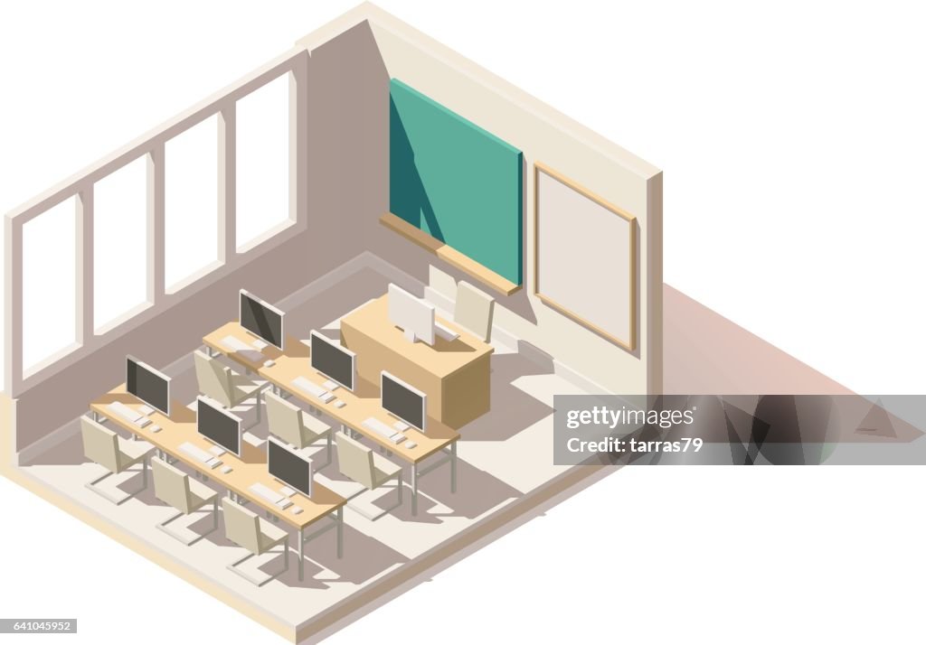 Computer Classroom Frame Vector Isometric Low Poly Computer Classroom High-Res Vector Graphic ...