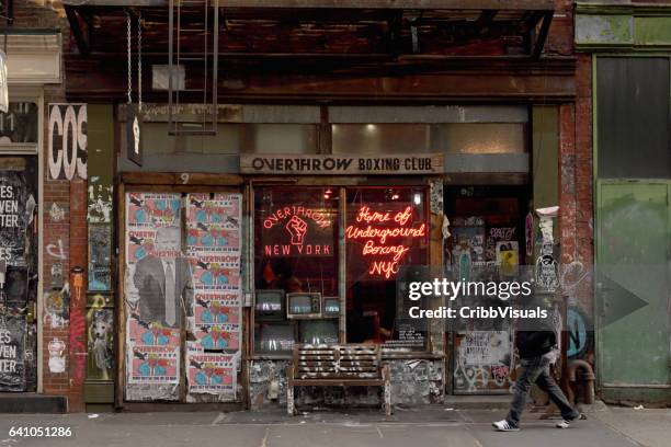 overthrow boxing club at 9 bleecker street, new york - bleecker street stock pictures, royalty-free photos & images