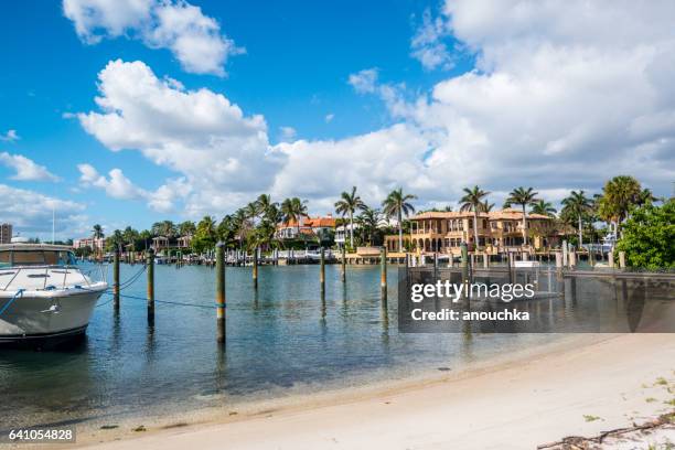 boca raton marina mit yacht und wohngebäuden, usa - boca raton stock-fotos und bilder