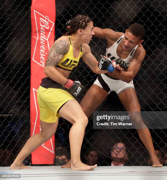 Angela Hill hits Jessica Andrade in the Women's Strawweight Bout during UFC Fight Night at the Toyota Center on February 4, 2017 in Houston, Texas.