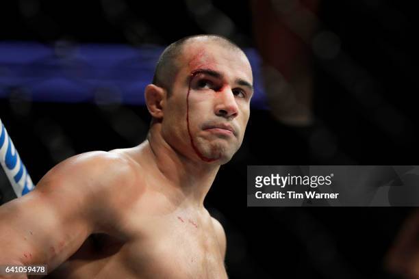 Marcel Fortuna sustains a deep cut on his eyebrow in the Heavyweight Bout against Anthony Hamilton during UFC Fight Night at the Toyota Center on...