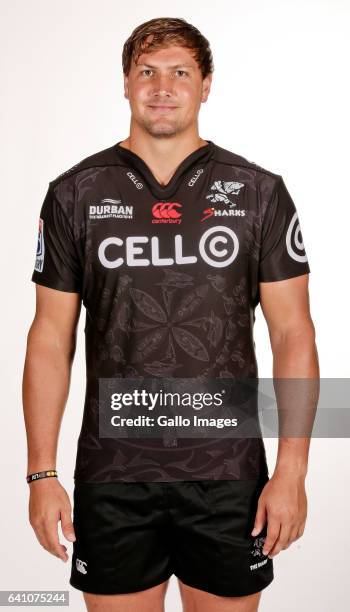 Etienne Oosthuizen during Cell C Sharks photocall session at Growthpoint Kings Park on January 25, 2017 in Durban, South Africa.