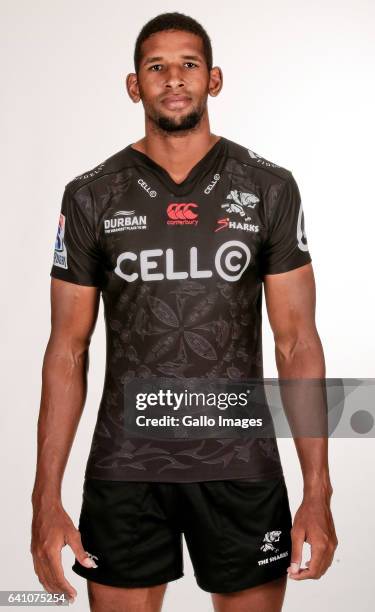 Hyron Andrews during Cell C Sharks photocall session at Growthpoint Kings Park on January 25, 2017 in Durban, South Africa.