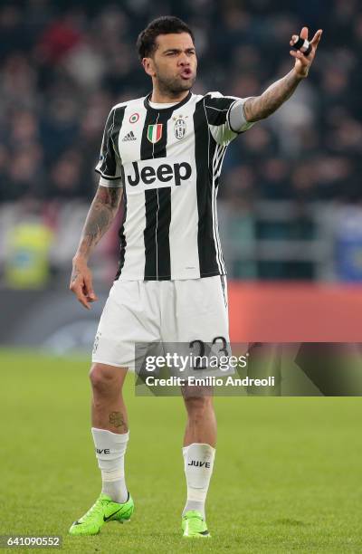 Daniel Alves da Silva of Juventus FC gestures during the Serie A match between Juventus FC and FC Internazionale at Juventus Stadium on February 5,...