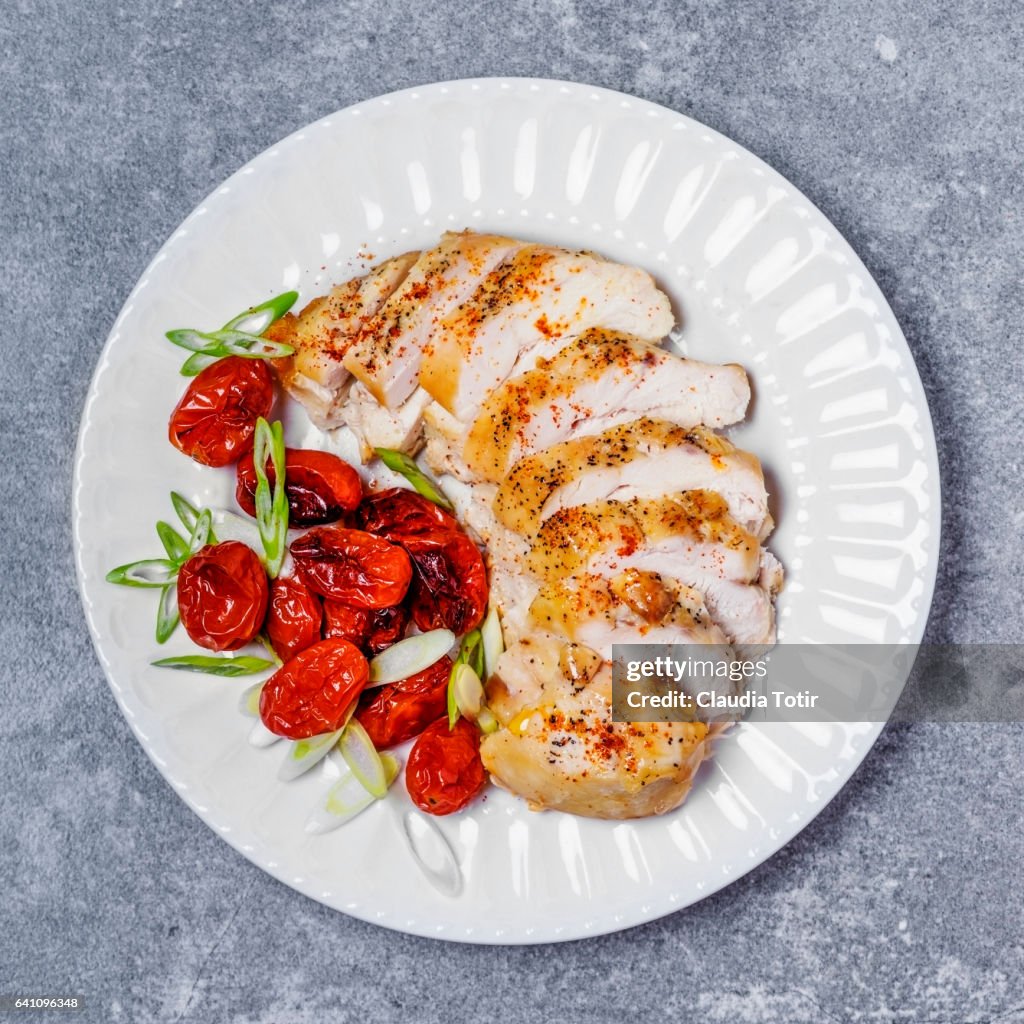 Sliced chicken on a plate