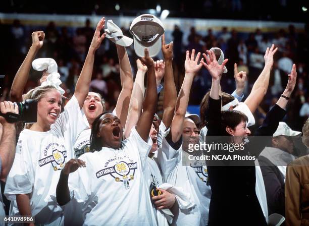 Notre Dame celebrates their victory over Purdue during the Division 1 Women's Basketball Championships held at the Savvis Center in St. Louis, MO....