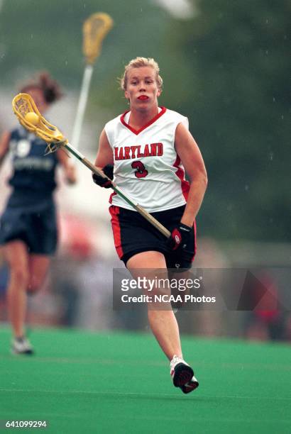 Julie Shank of the University of Maryland runs upfield with the ball during the 2001 NCAA Photos via Getty Images Women's Division I Lacrosse...