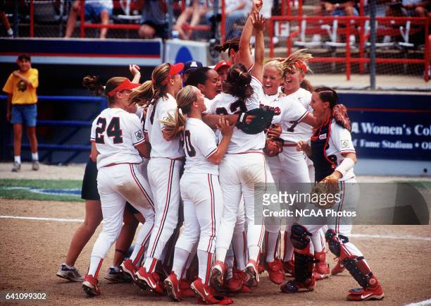 The University of Arizona celebrates their victory over UCLA during the Women's Division I College World Series Softball Championship held at ASA...