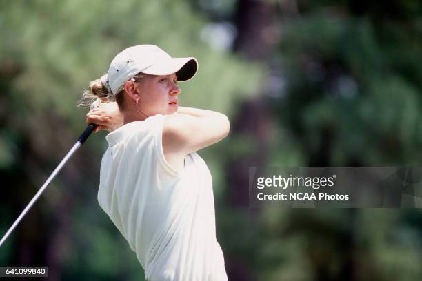 Kristen Kennedy of Western New Mexico University tees off during the Division II Women's Golf Championship held at Rock Hill Country Club in Rock...
