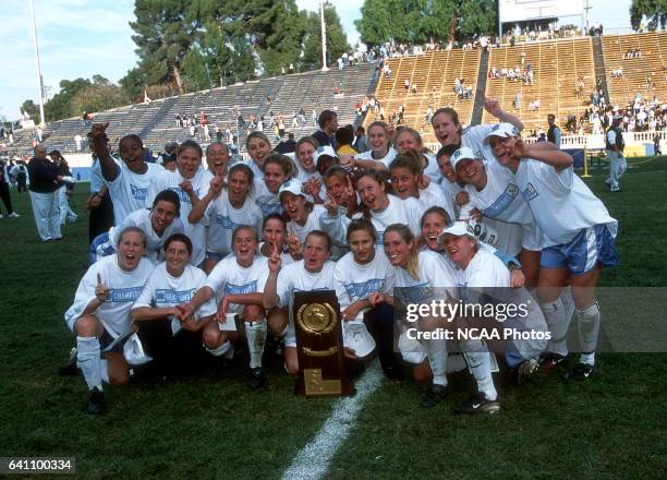 The Tar Heels of North Carolina celebrate their second straight NCAA Photos via Getty Images Championship at the Division I Women's Soccer...