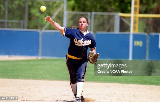 Shortstop Alison Cole of Ithaca College makes a put out against Lake Forest College during the Division III Women's Softball Championship held at...