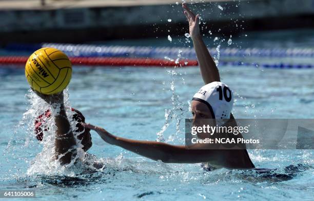 Kelly Rulon of UCLA pressures Brenda Villa of Stanford University during the Division 1 Women's Water Polo Championship held at the Canyonview Pool...