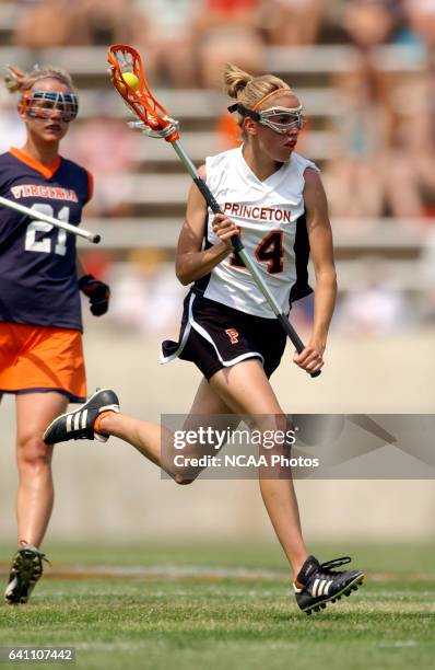 Defender Katie Norbury of Princeton races down field with the ball against the University of Virginia during the Division I Women's Lacrosse...