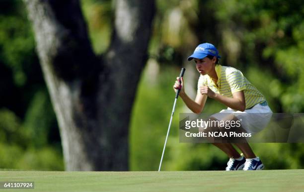 Charlotte Campbell of Rollins College sizes up her putt during the Division II Women's Golf Championship held at The Legacy Club at Alaqua Lakes in...
