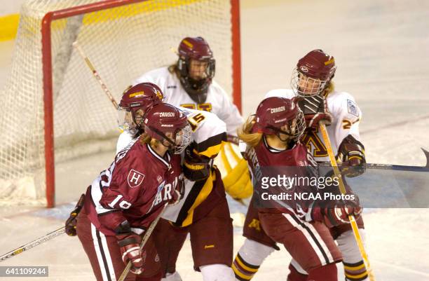 Anya Miller and Lyndsay Wall of the University of Minnesota put up a solid wall of defense against Harvard University during the Division I Women's...