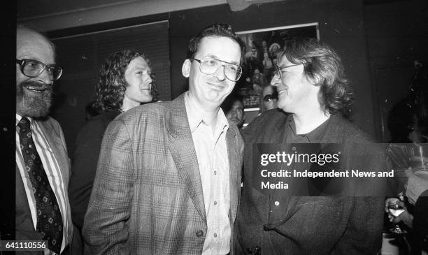 Roddy Doyle, Author of The Commitments, pictured with the Director Allen Parker at the Premier of The Commitments at the Savoy Cinema, Dublin, circa...