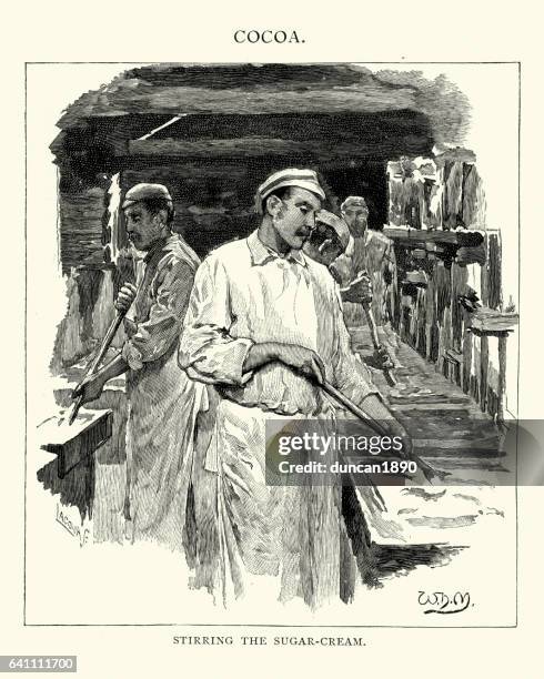 confectioners stirring the sugar cream - old fashioned candy stock illustrations