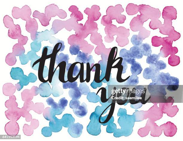 watercolor pink and blue dots - thank you note stock illustrations