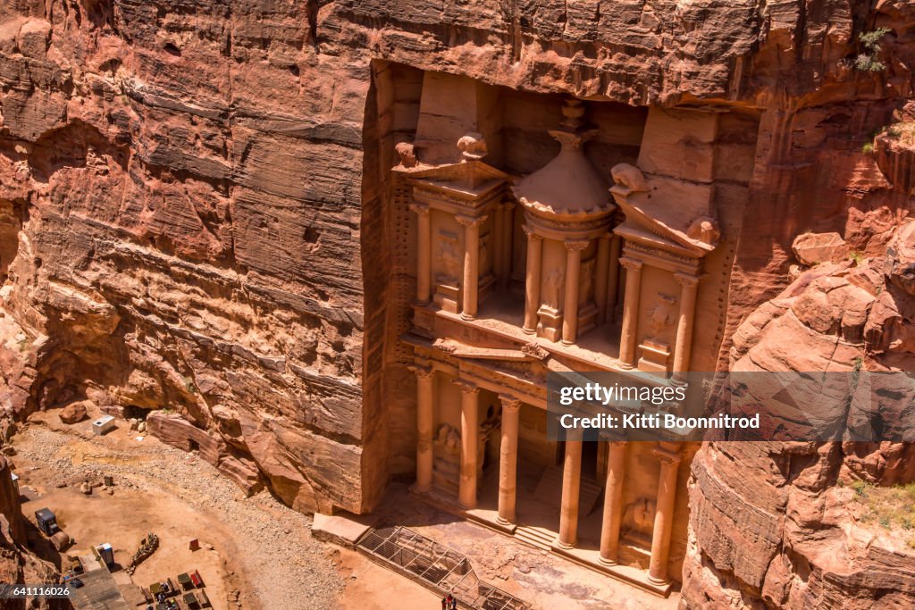 Top view of Al-Khazneh of Petra in Jordan