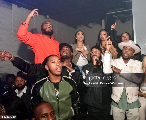 Meek Mill, Kenny Burns and Fabolous attend a Super bowl Party at The Engine Room Nightclub on February 4, 2017 in Houston, Texas.