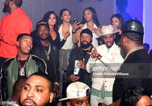 Meek Mill, Kenny Burns and Fabolous attend a Super bowl Party at The Engine Room Nightclub on February 4, 2017 in Houston, Texas.