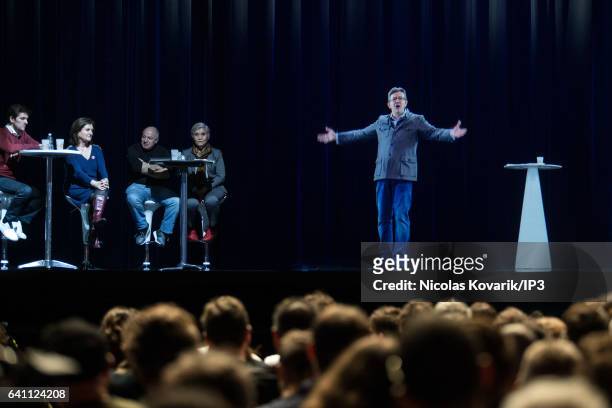 Hologram of founder of the left wing movement 'La France Insoumise' and candidate for the 2017 French Presidential Election Jean Luc Melenchon...