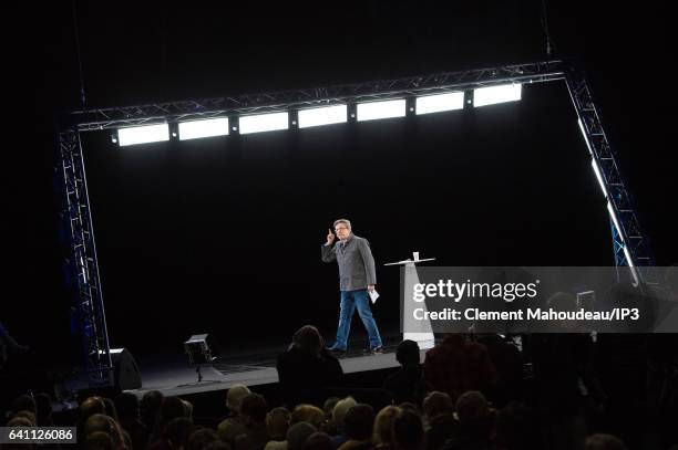 Founder of the left wing movement 'La France Insoumise' and candidate for the 2017 French Presidential Election Jean Luc Melenchon delivers a speech...