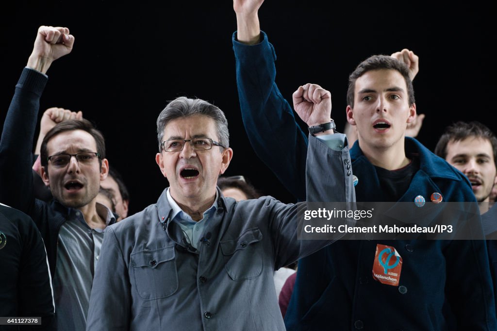 Jean-Luc Melenchon Rally In Lyon Live Streamed In Paris Via Hologram