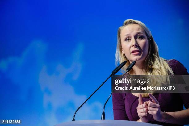 French Deputy Marion Marechal Le Pen delivers a speech during the 'Assises de la présidentielle' at the Cite internationale on February 4, 2017 in...