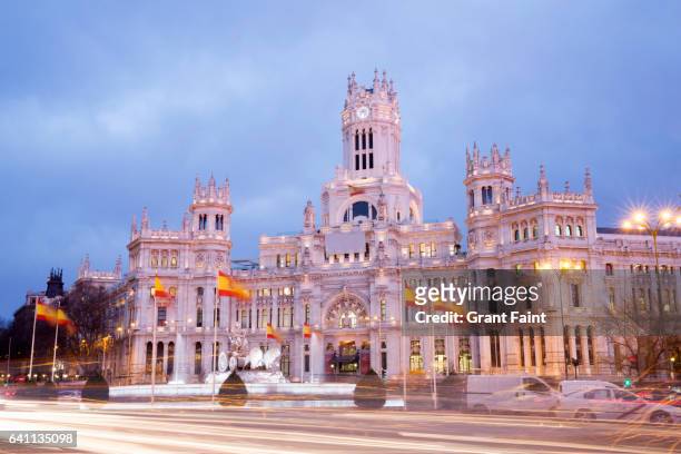 view of major square in madrid. - plaza de cibeles bildbanksfoton och bilder