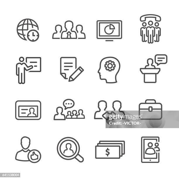 management icons set - line series - working seniors stock illustrations