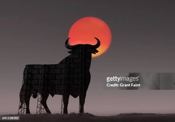 famous advertising bull. - bull billboard spain stock pictures, royalty-free photos & images